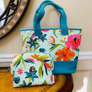Spartina 449 Daufuskie Island Linen Moreland Seabreeze Tote & Matching Cosmetic